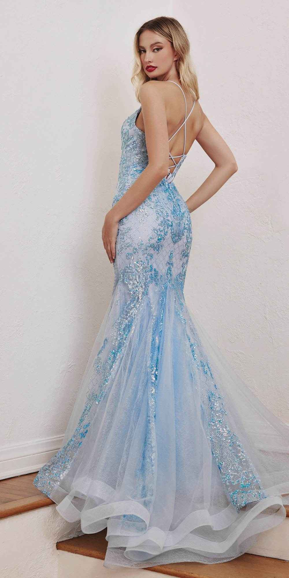 Cinderella Divine CC2279 Long Glitter Printed Mermaid Gown
