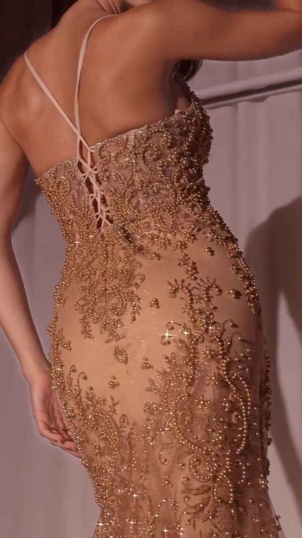 Ladivine CC2403 Dress Pearl & Lace Embellished Fit & Flare Gown