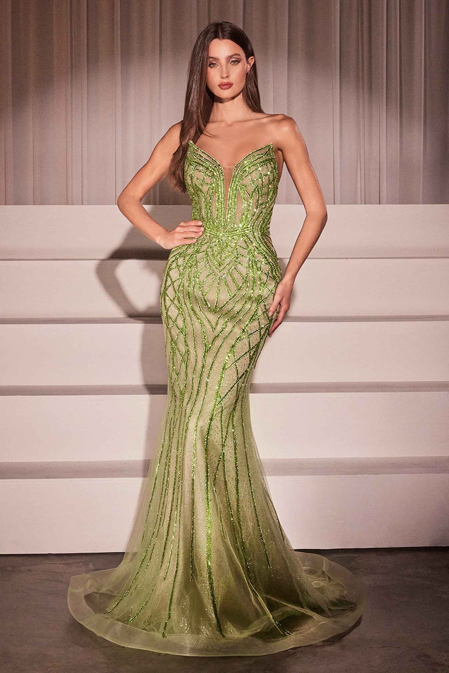 Ladivine CC6018 Long Strapless Rhinestone Embellished Mermaid Gown