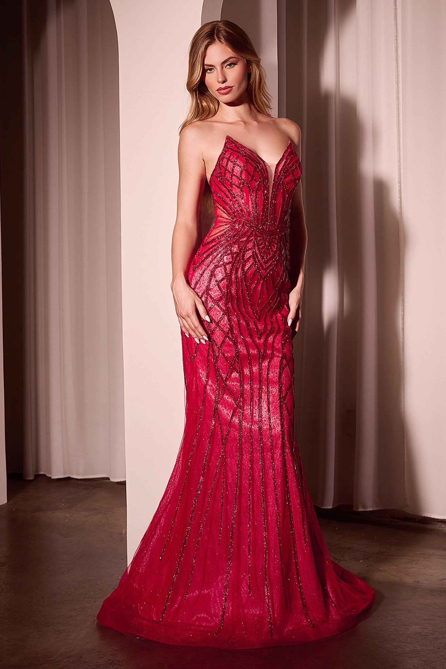 Ladivine CC6018 Long Strapless Rhinestone Embellished Mermaid Gown