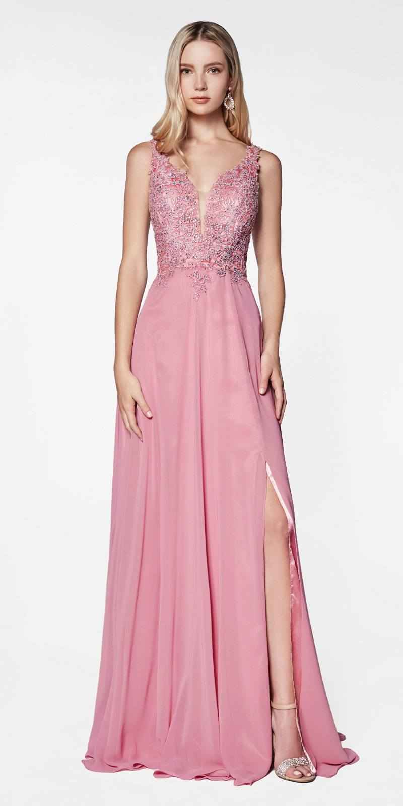 CLEARANCE - Cinderella Divine CD0133 Floor Length A-Line Chiffon Gown (Size M)
