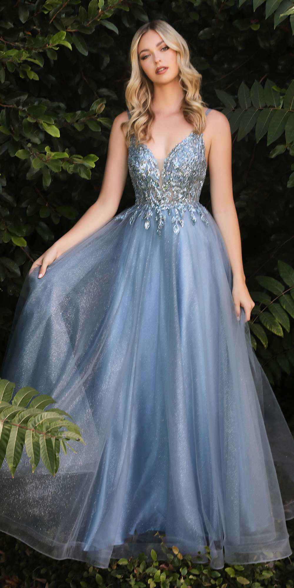 Cinderella Divine CD0154 Long Dress Beaded Applique Bodice Layered Tulle Skirt