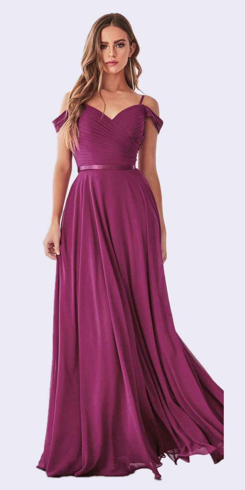 Cinderella Divine CD0156 Long Off The Shoulder Chiffon Gown Corset Back