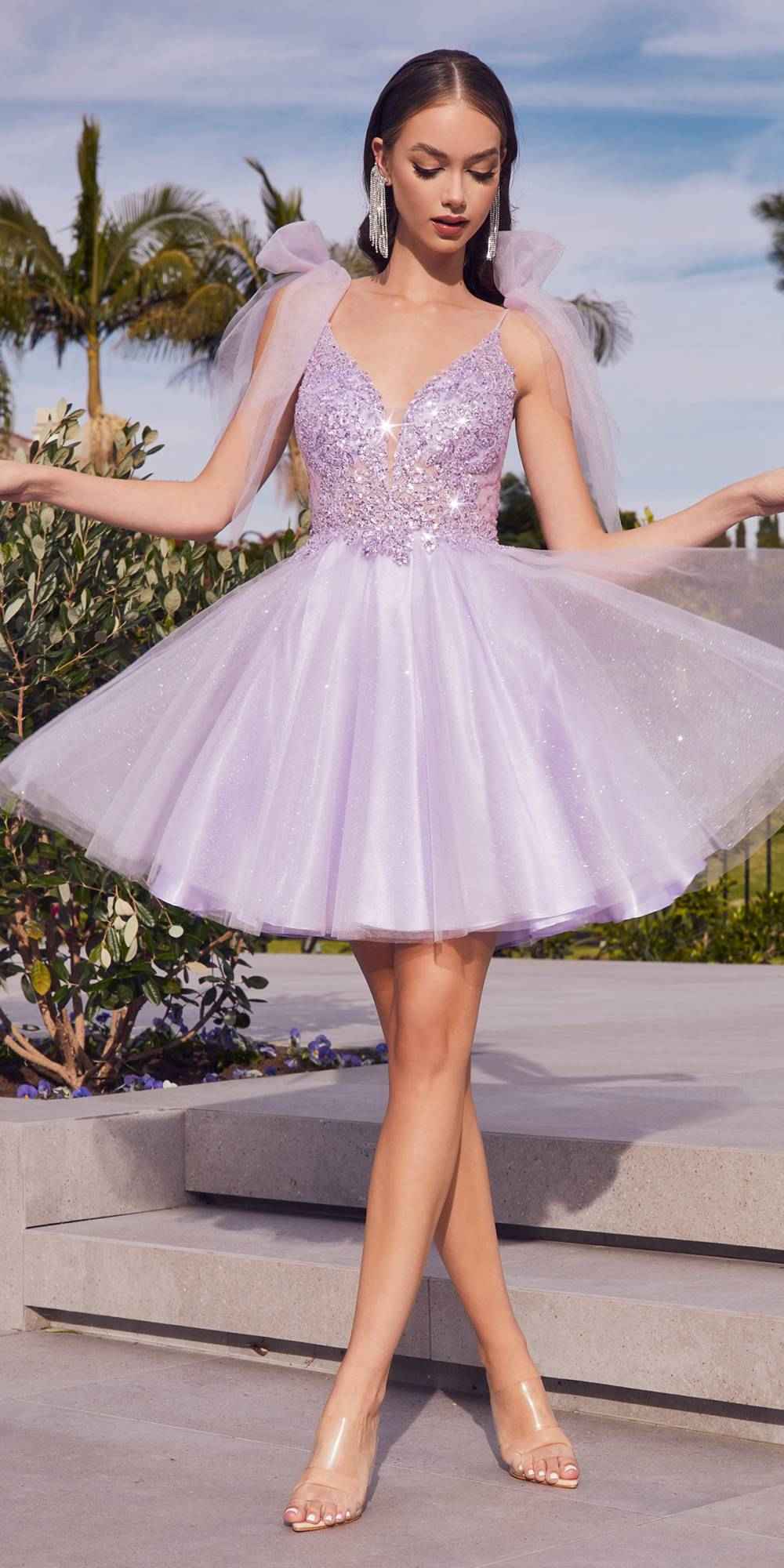 Cinderella Divine CD0174 Short A-Line Dress Lace Applique Tulle Ribbon