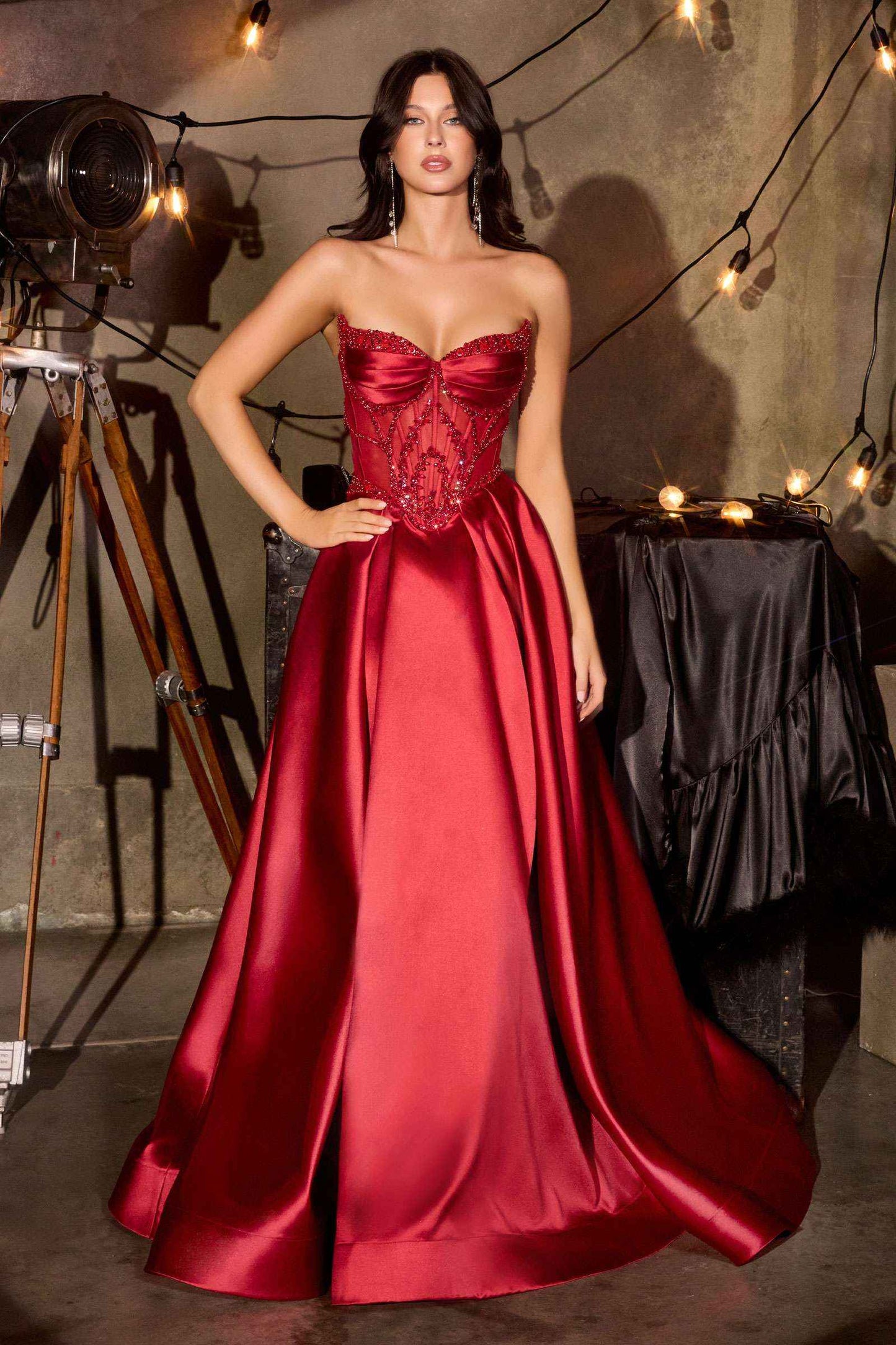 Ladivine CD389 Long A-Line Mikado Skirt Strapless Formal Dress