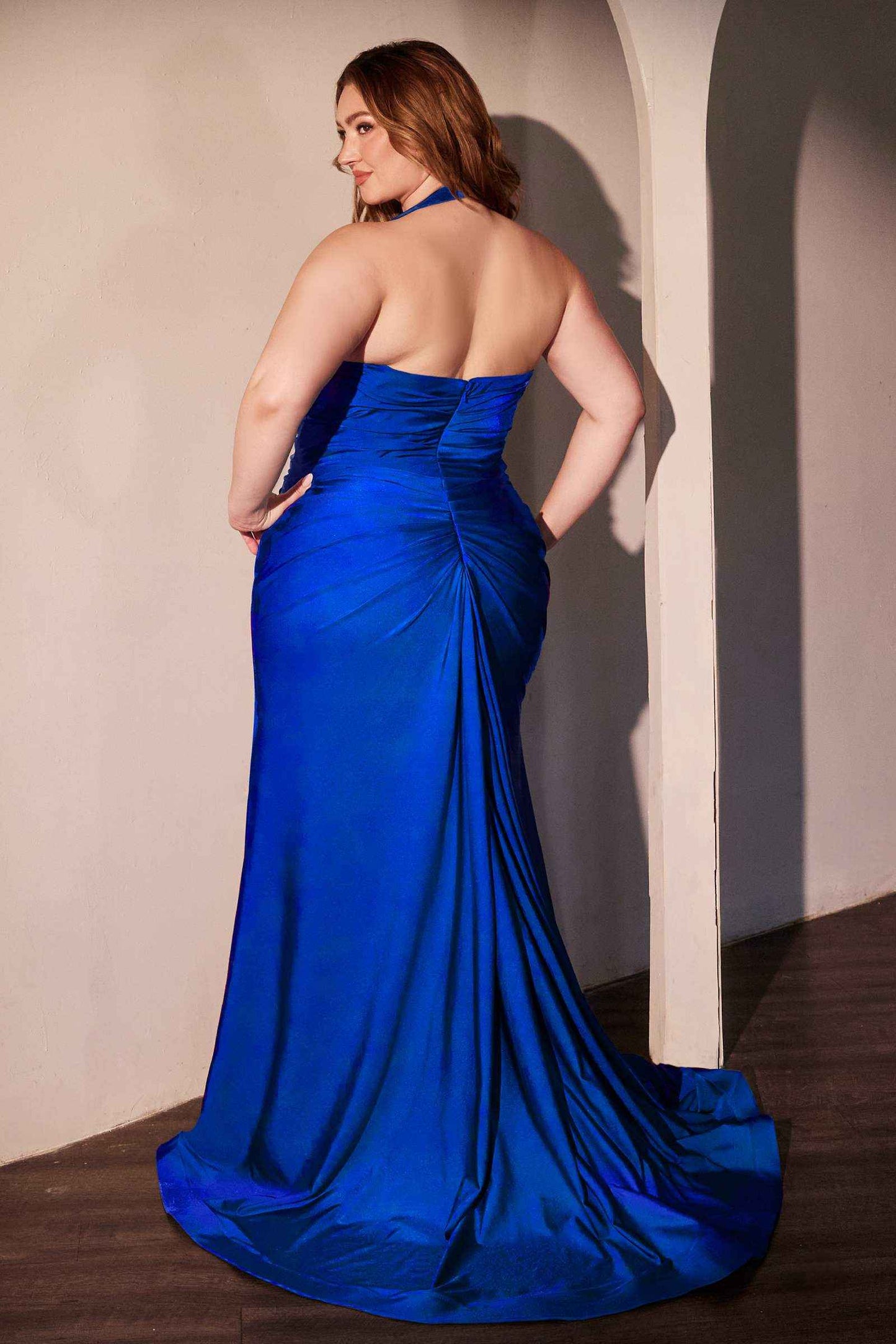 Ladivine CD796C Dress Stretch Satin Halter Fitted Curve Gown