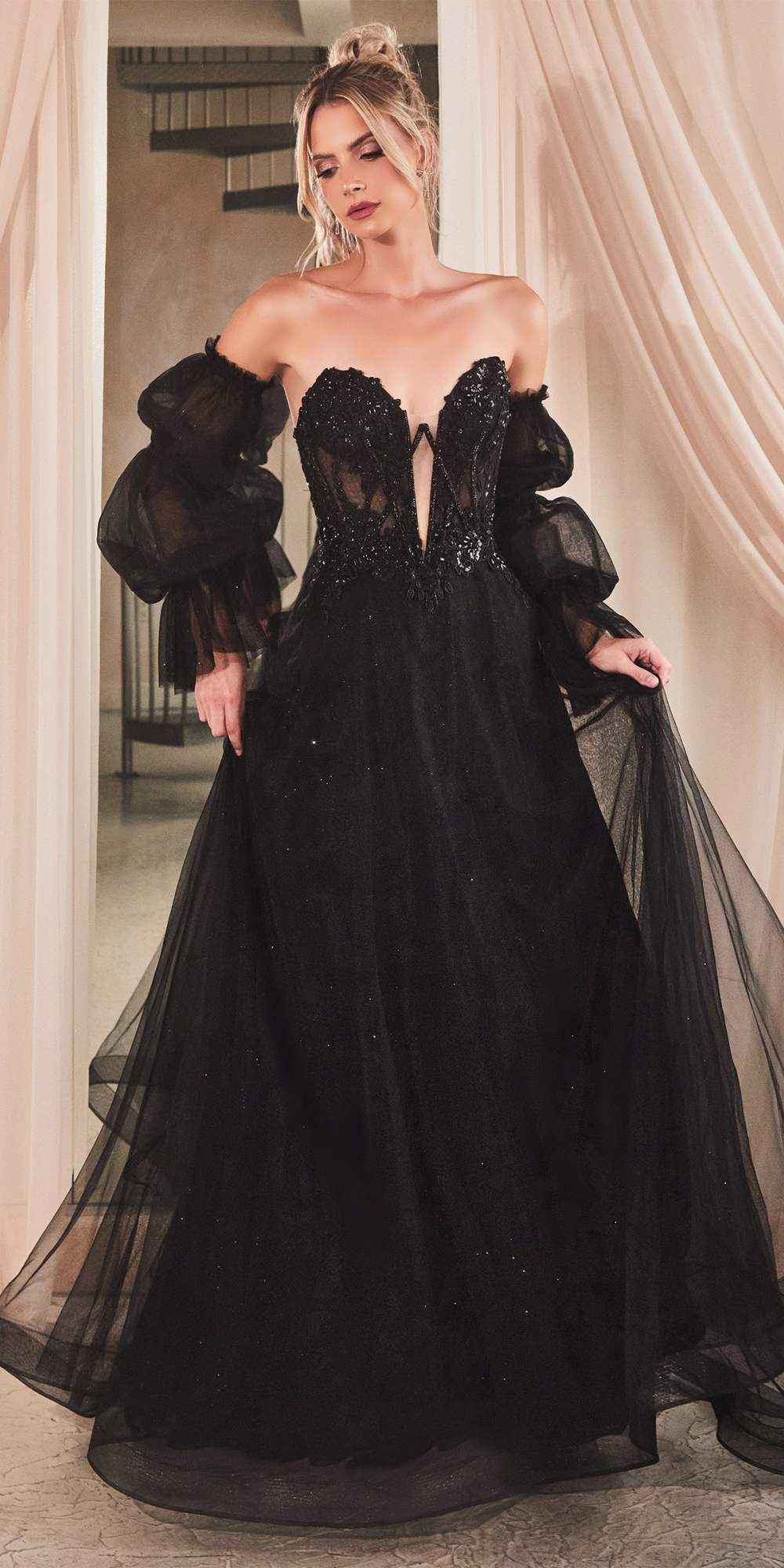 Ladivine CD830 Long Strapless Ball Gown with Removable Sleeves