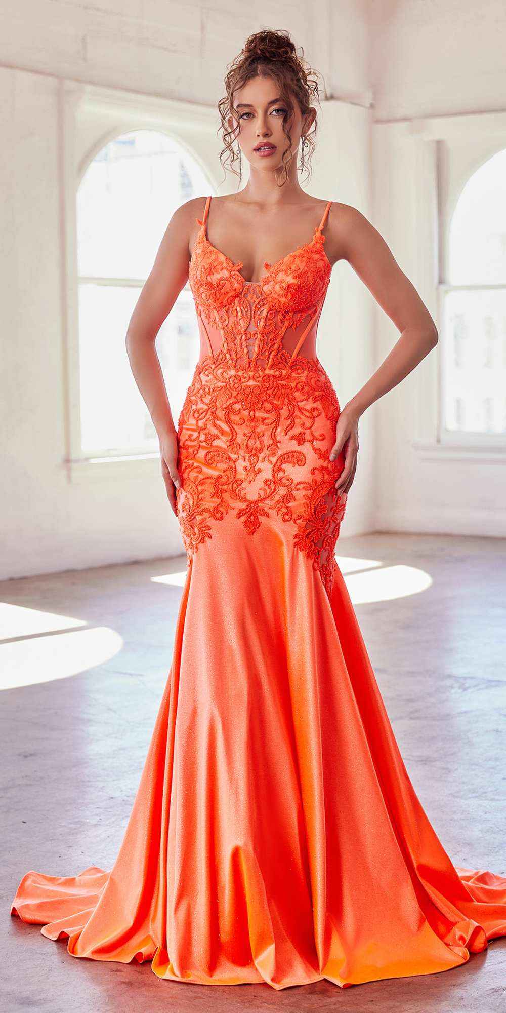 Ladivine CDS470 Long Stretch Satin and Glitter Boned Mermaid Gown