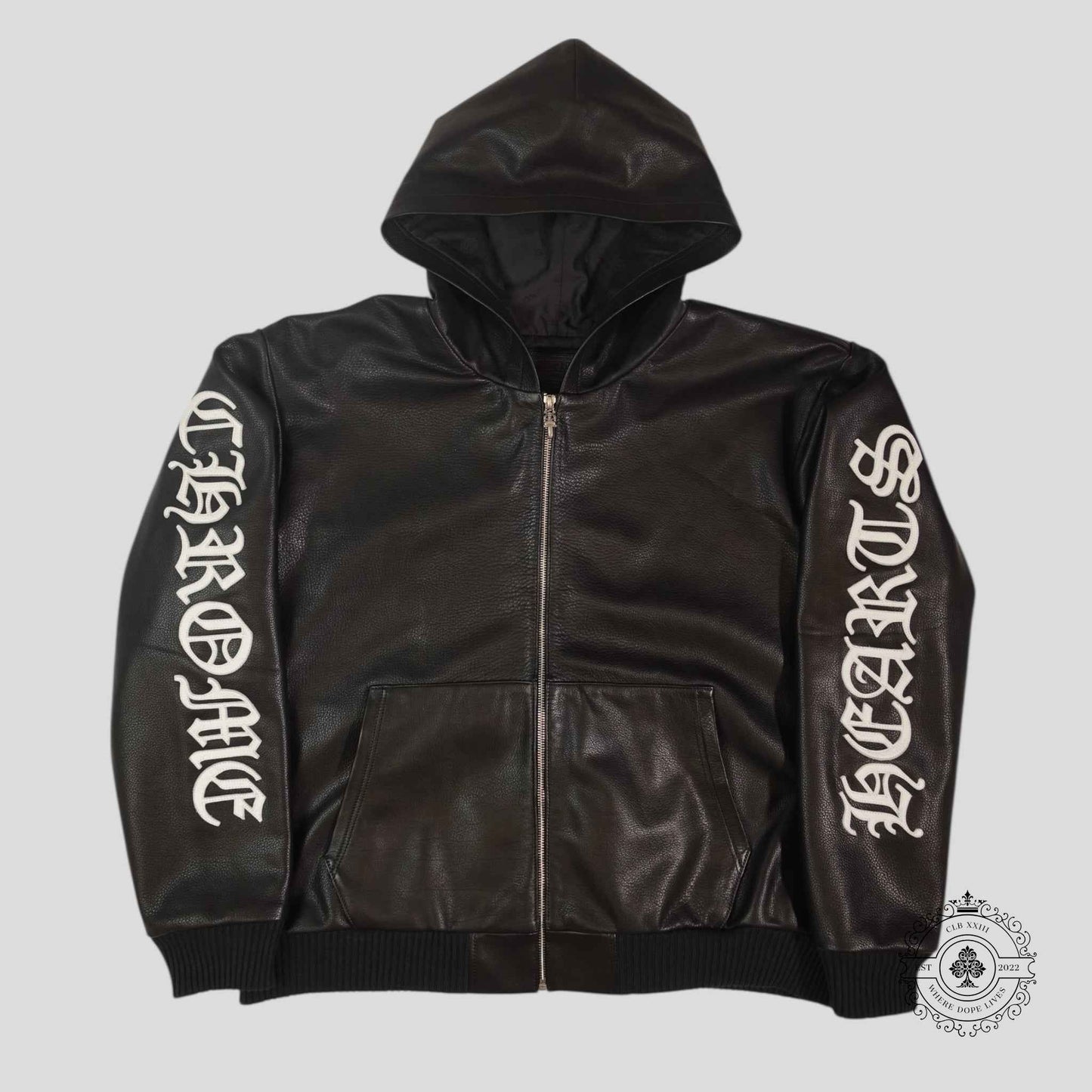 Chrome Hearts Leather Zip Up Hoodie in Black