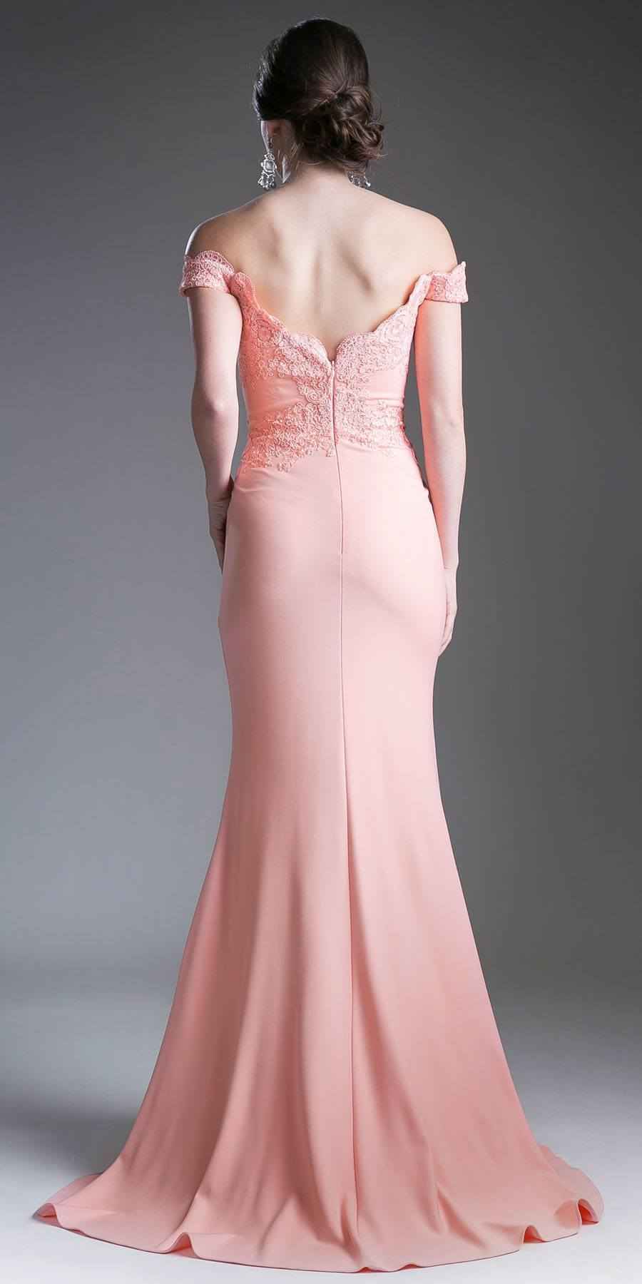 Cinderella Divine CF158 Off Shoulder Floor Length Evening Gown Applique Bodice