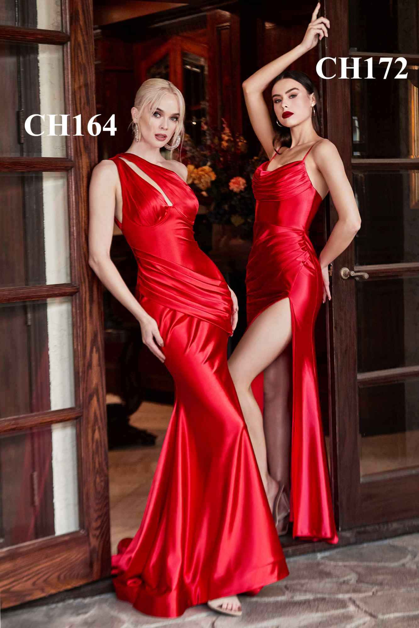 Cinderella Divine CH172 Long Satin Gown with Cowl Neckline and Slit