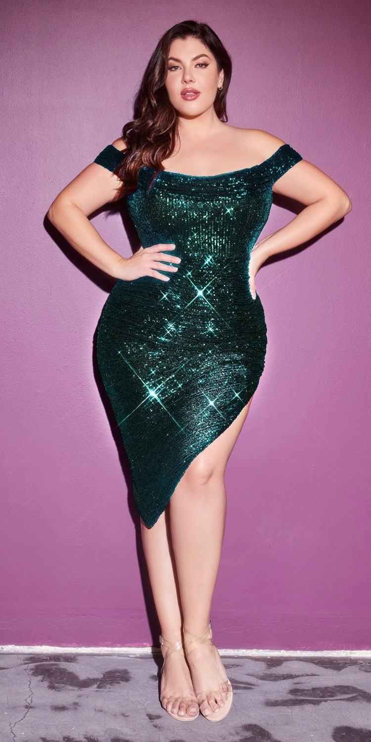 CLEARANCE - Cinderella Divine CH190C Sequin Midi Cocktail Dress (Size 2XL)