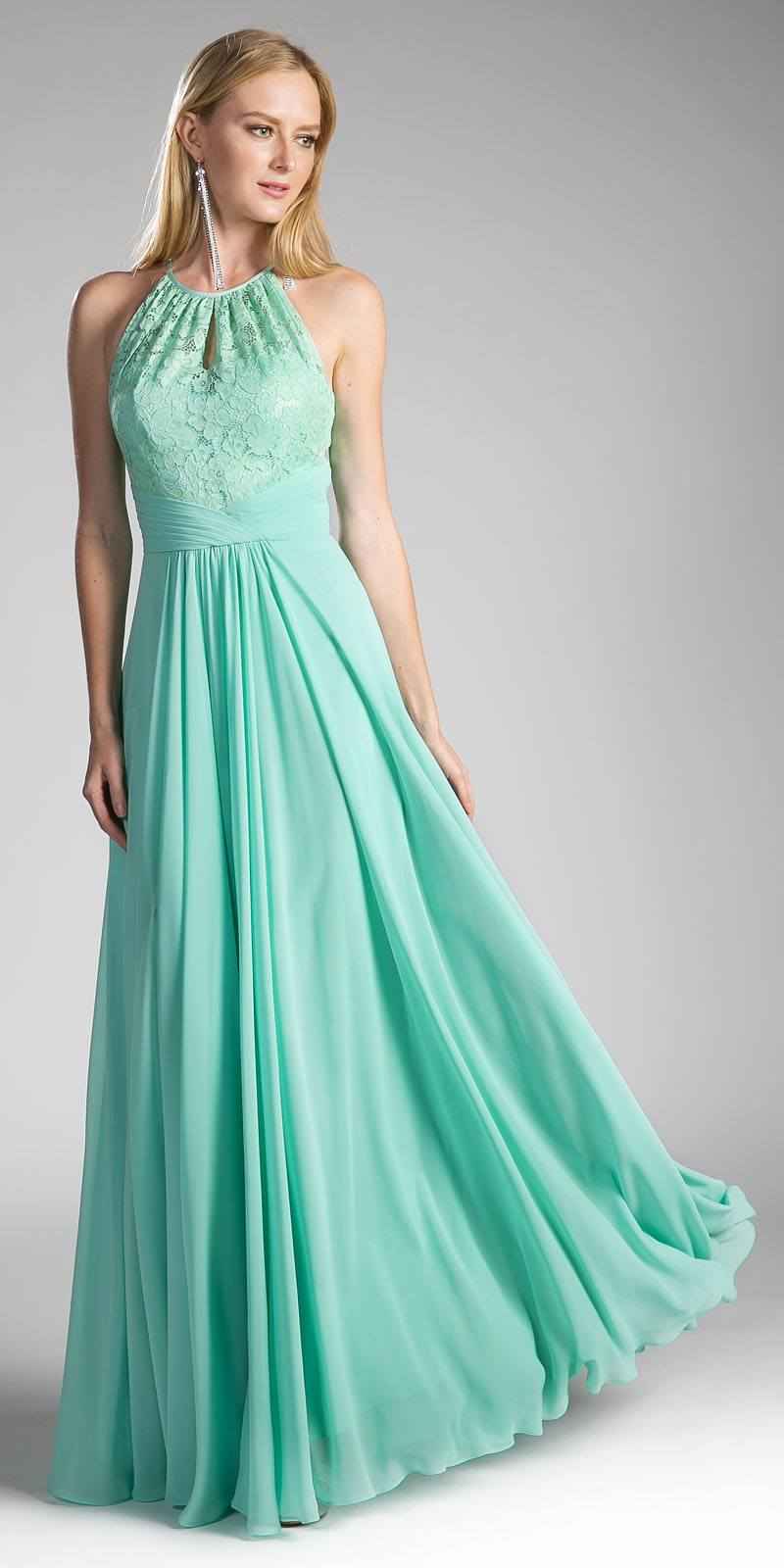 CLEARANCE - Cinderella Divine CJ228 Halter Lace Long Dress Keyhole Neckline (Size 18)