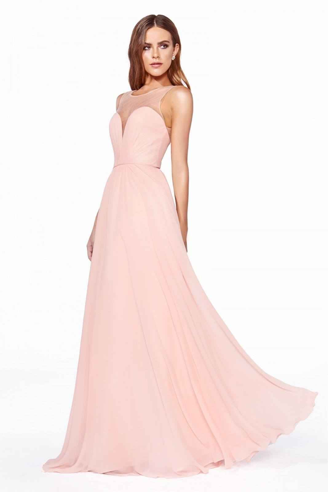 Cinderella Divine CJ251 Long A-Line Chiffon Dress Illusion Neckline