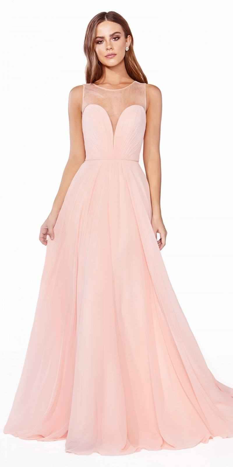 Cinderella Divine CJ251 Long A-Line Chiffon Dress Illusion Neckline