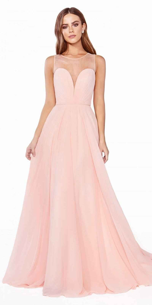 Cinderella Divine CJ251 Long A-Line Chiffon Dress Illusion Neckline