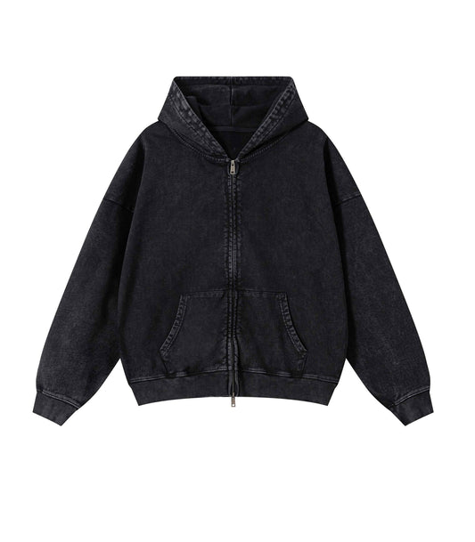 NOIR VINTAGE WASH ZIP HOODIE