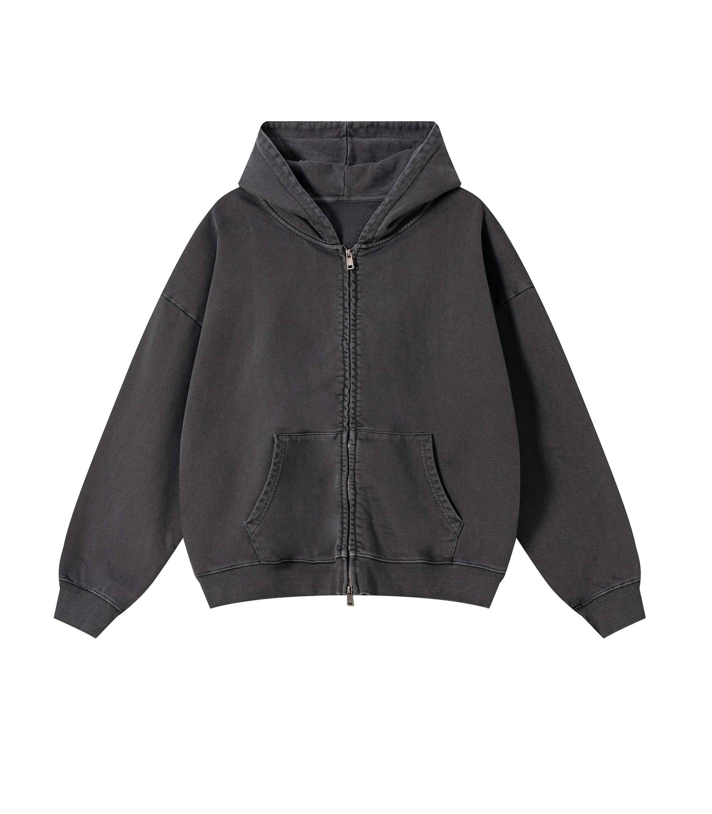 GREY VINTAGE WASH ZIP HOODIE