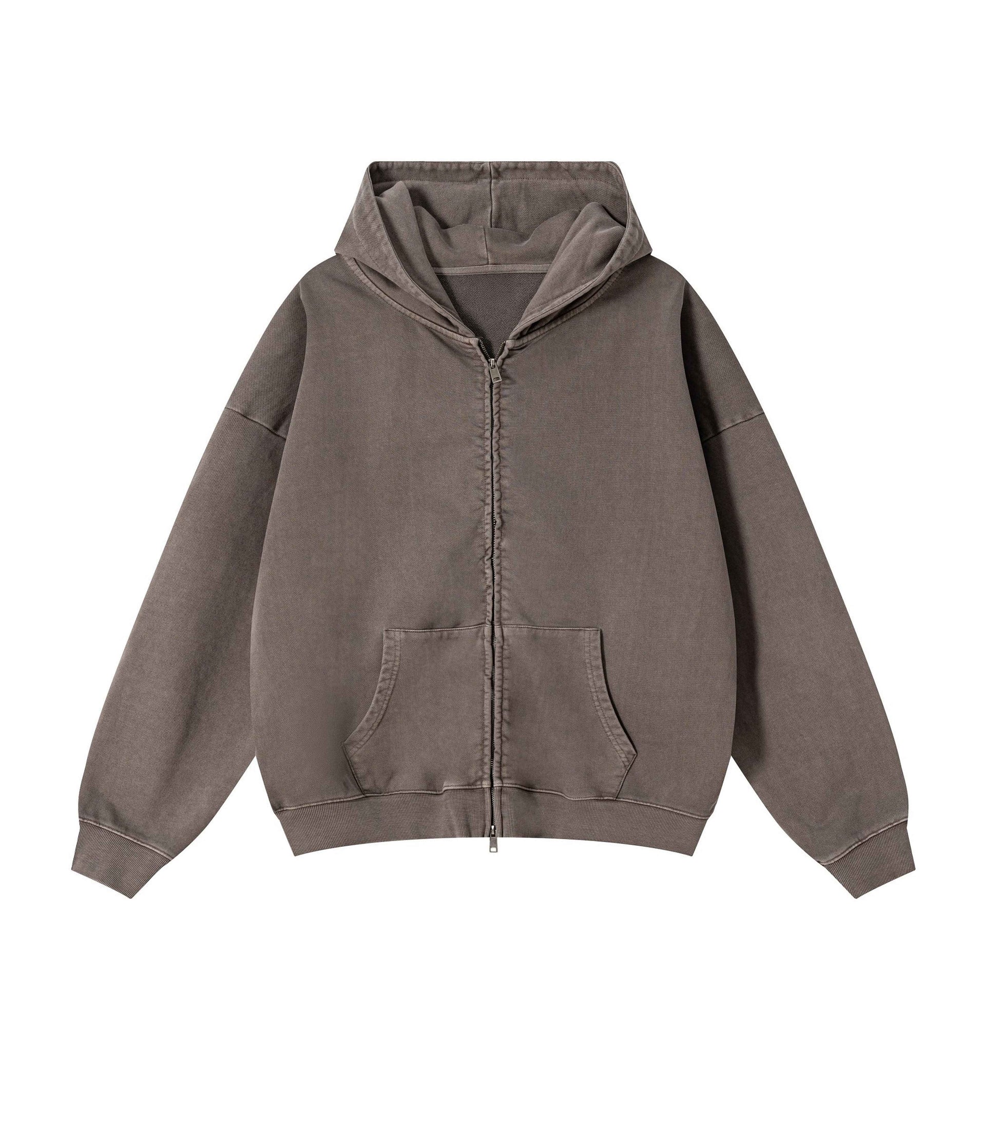 BROWN VINTAGE WASH ZIP HOODIE