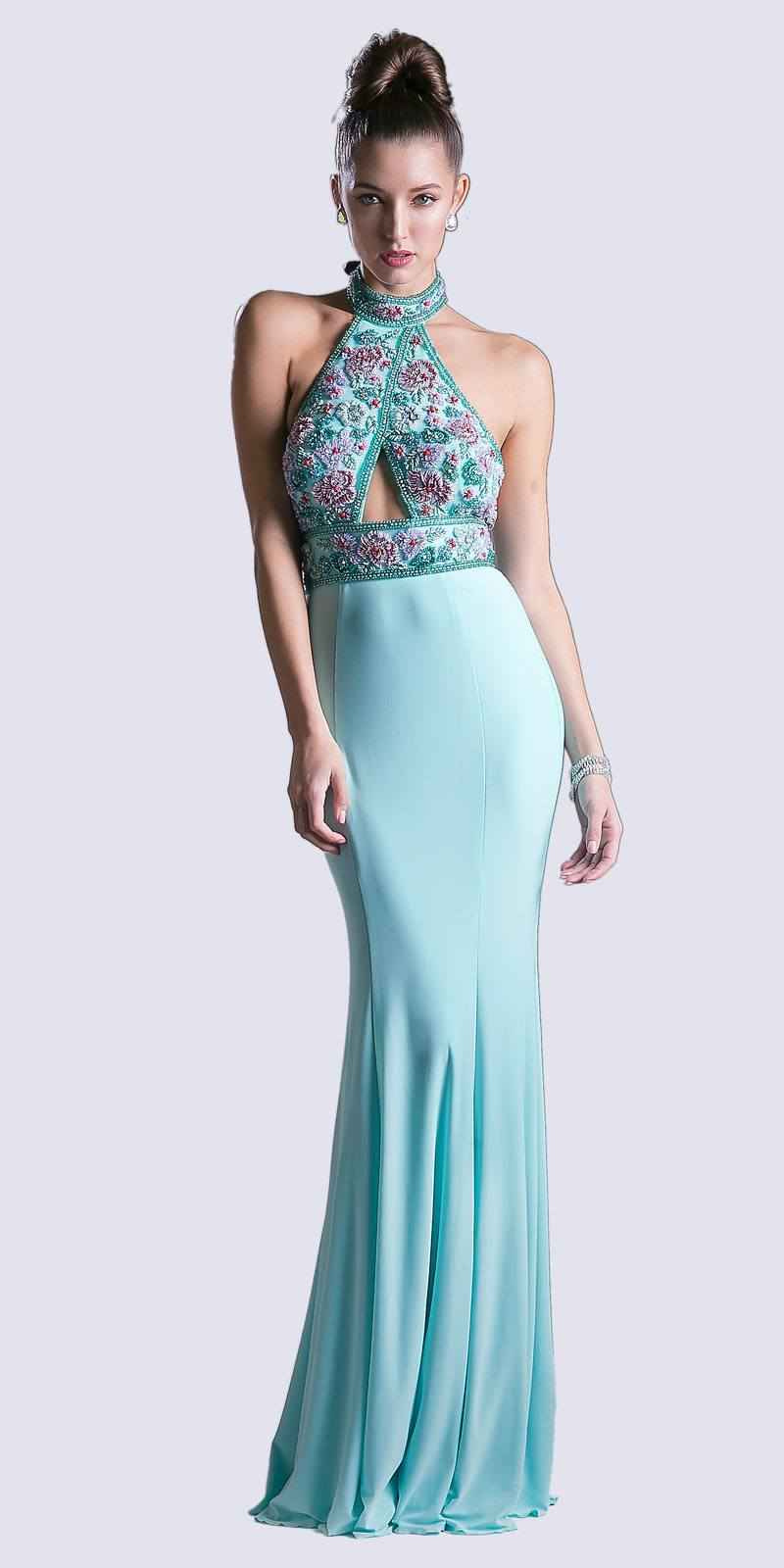 CLEARANCE - Cinderella Divine CR770 Long Fitted Gown Beaded Halter Neck (Size 4)