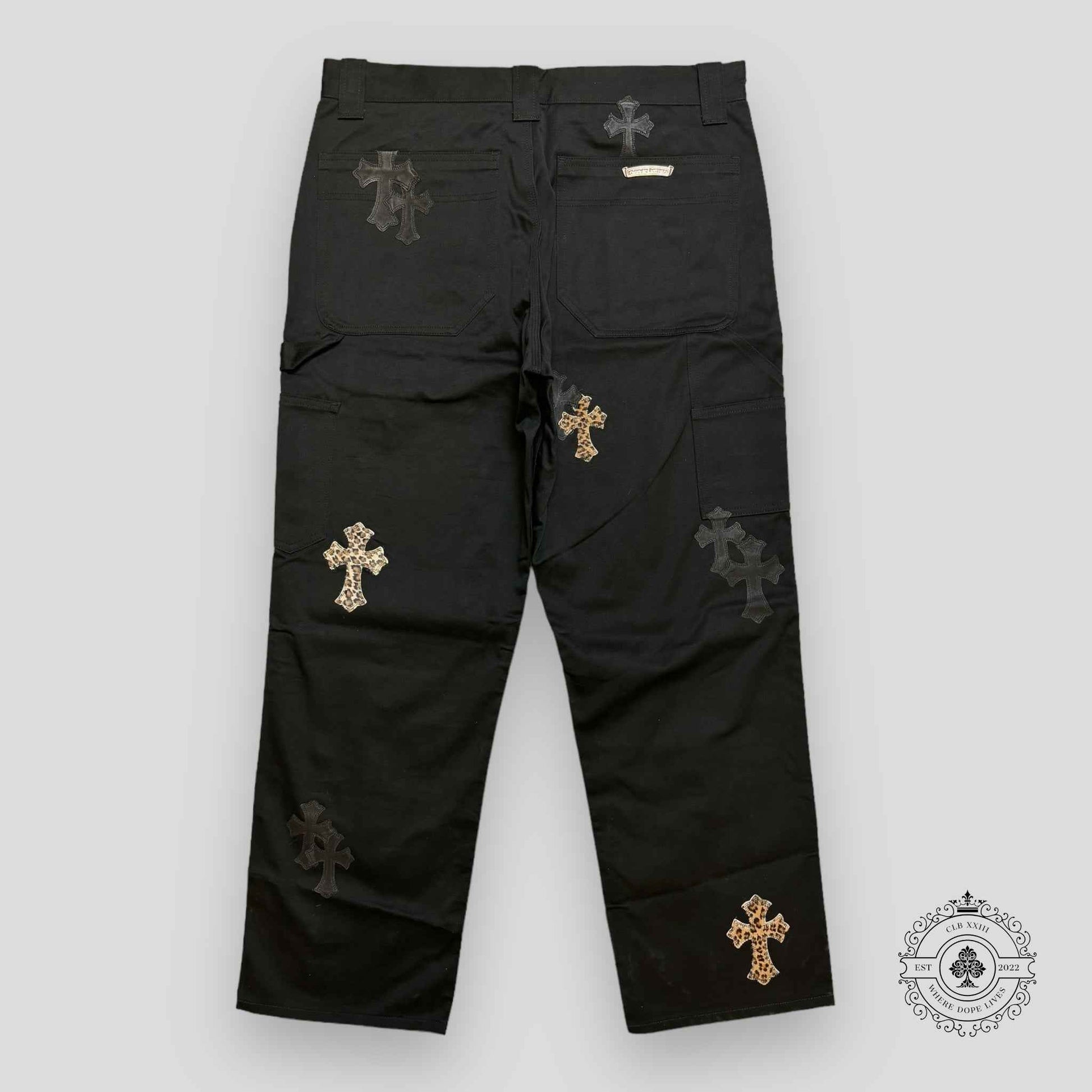 Chrome Hearts Cross Patch Double Knee Carpenter Pants in Black/Leopard