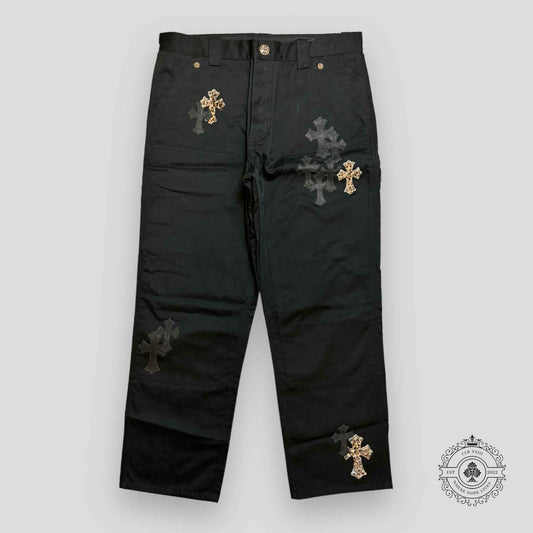 Chrome Hearts Cross Patch Double Knee Carpenter Pants in Black/Leopard