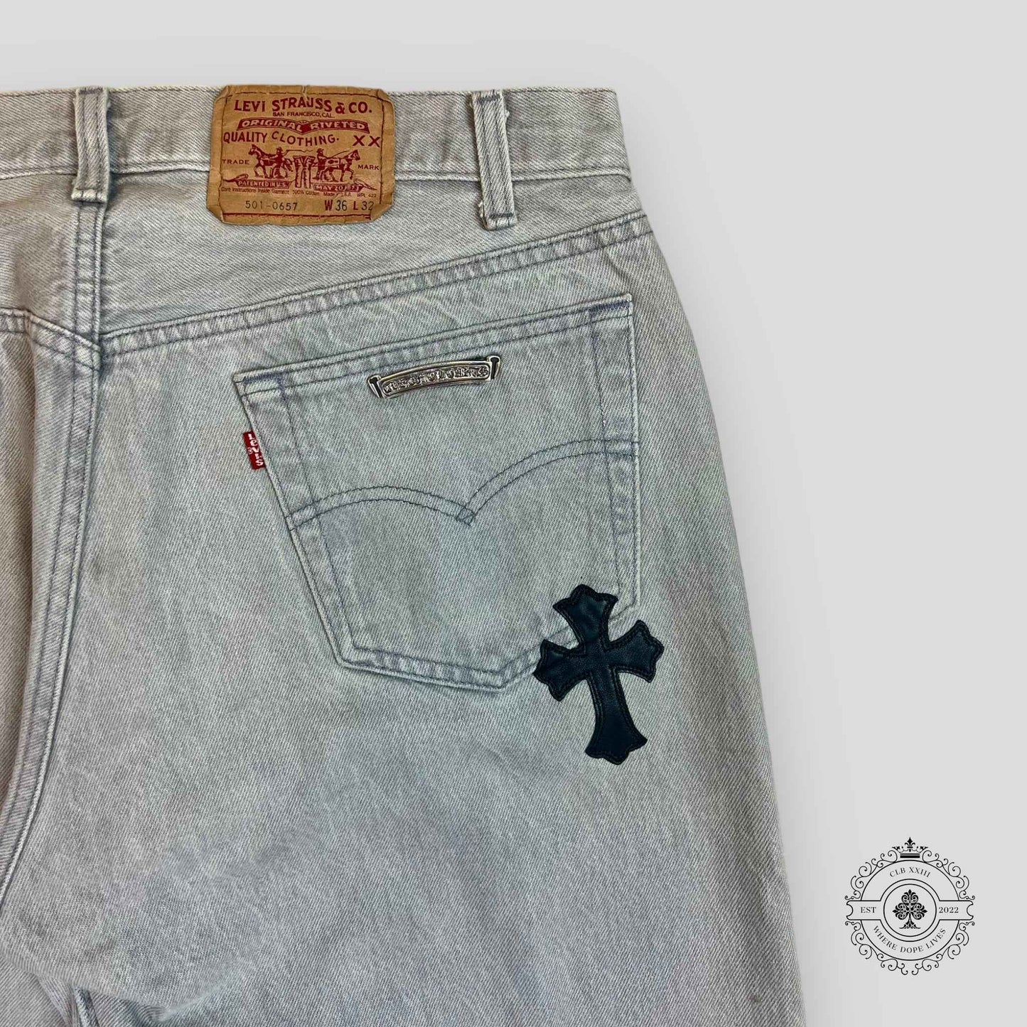 Chrome Hearts Cross Patch Pants in Grey / Black