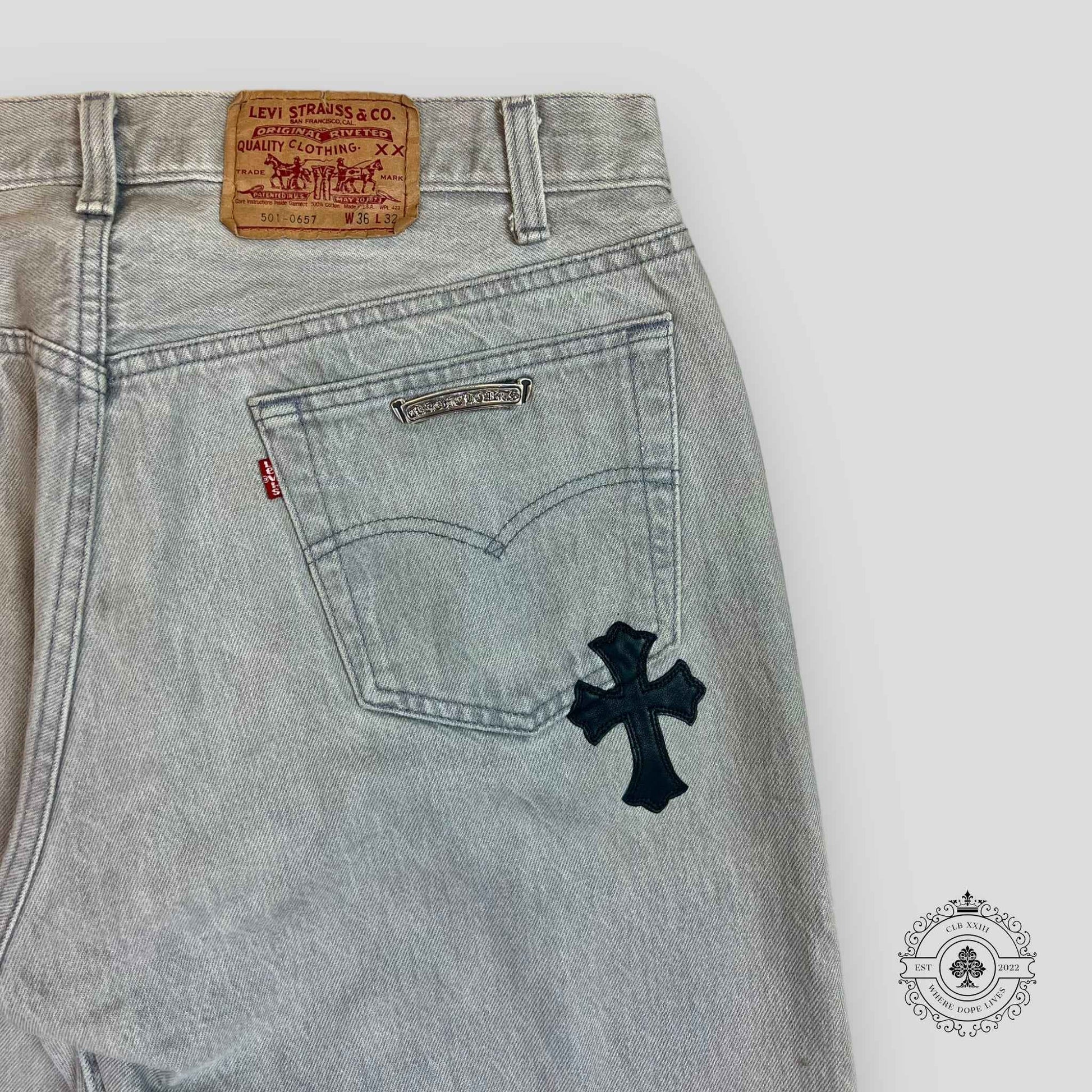 Chrome Hearts Cross Patch Pants in Grey / Black