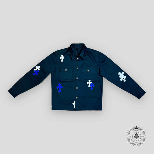 Chrome Hearts Cross Patch Work Dog Shirt in Navy Blue