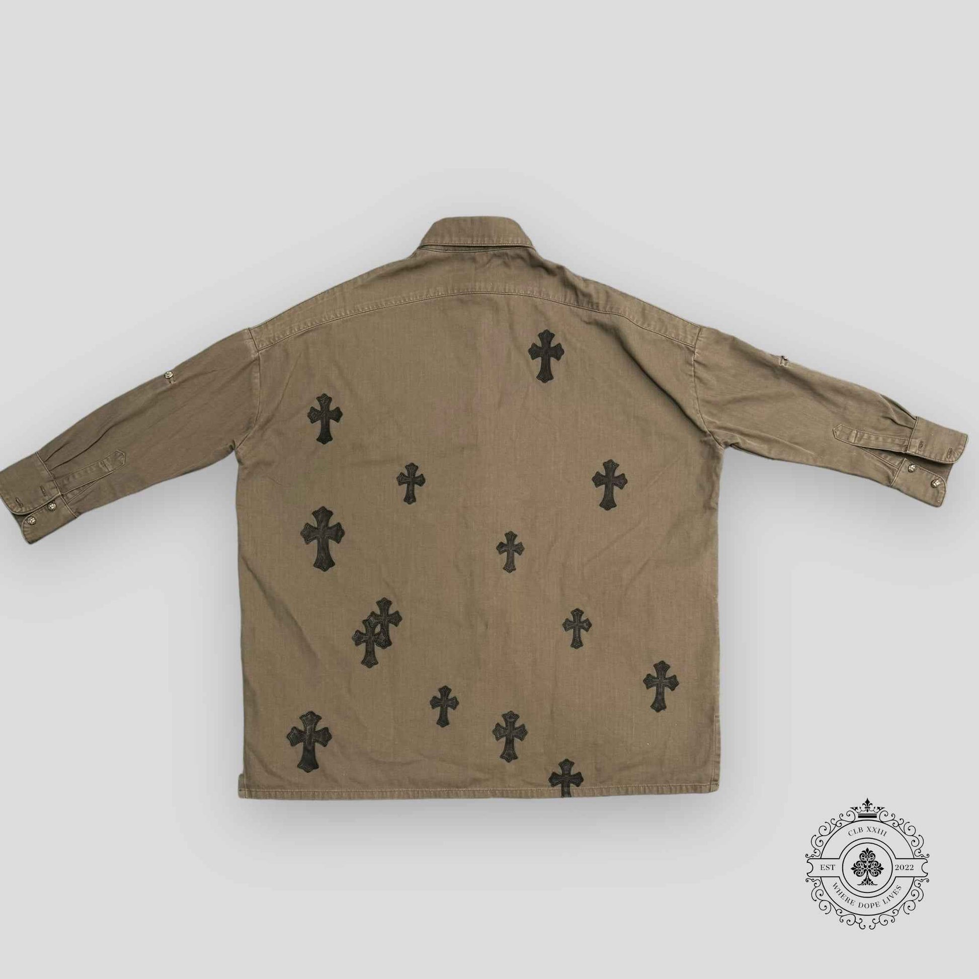 Chrome Hearts Oversized Cross Patch Shirt in Olive Green