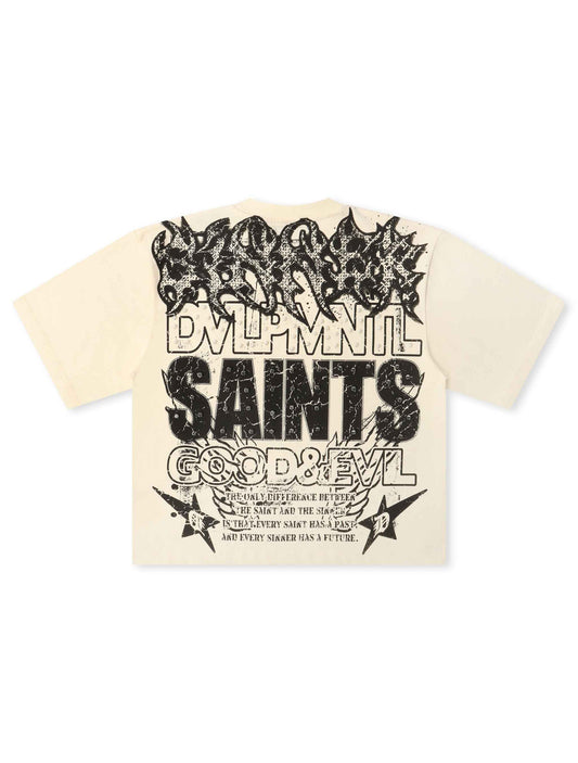 Rebel Denim Developmental Saints Cropped Tee - Cream