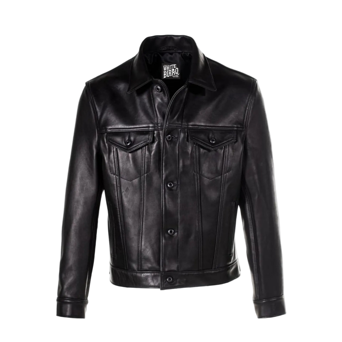 Men's Black Natural-Finish Cowhide Trucker Jacket