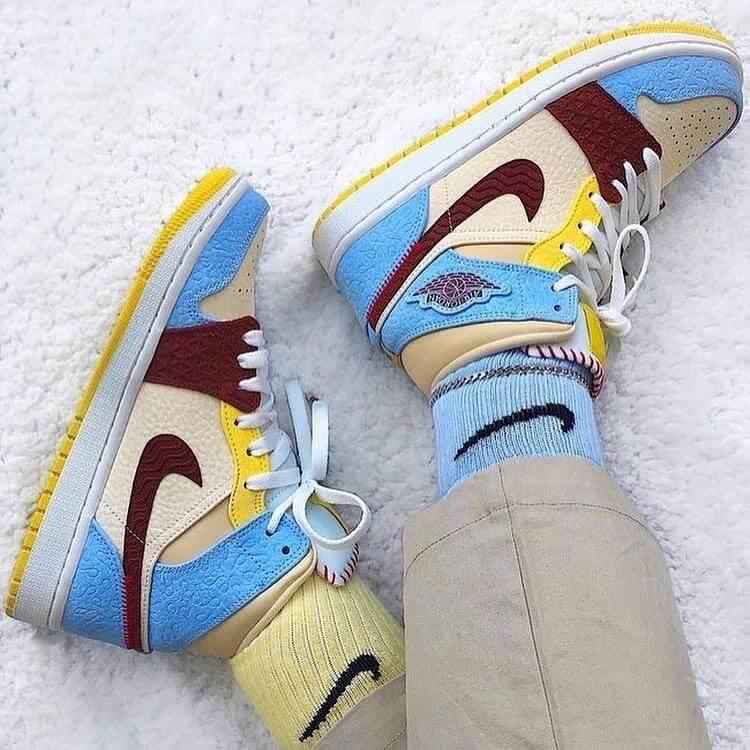 Custom Air Jordan 1 Blue Yellow Sneakers - Chateau Blue Edition SneakerNational