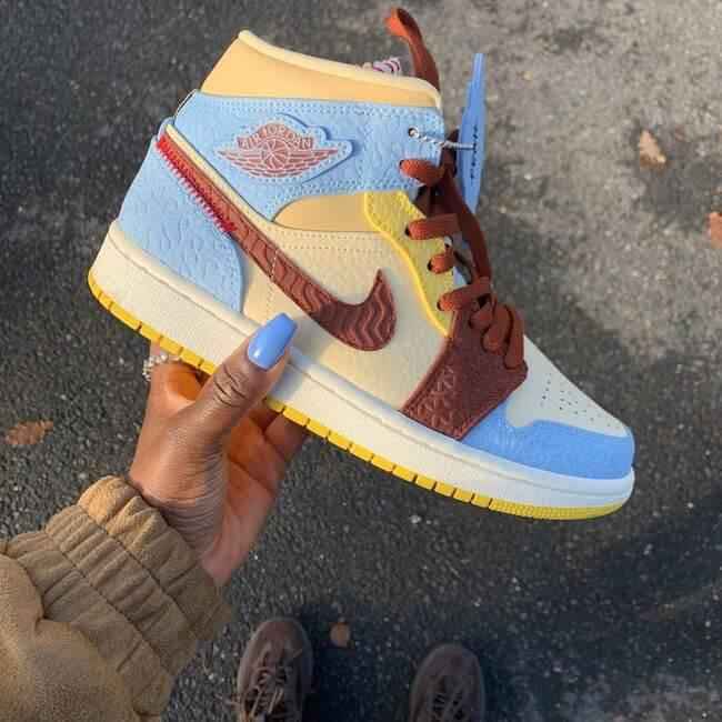 Custom Air Jordan 1 Blue Yellow Sneakers - Chateau Blue Edition SneakerNational