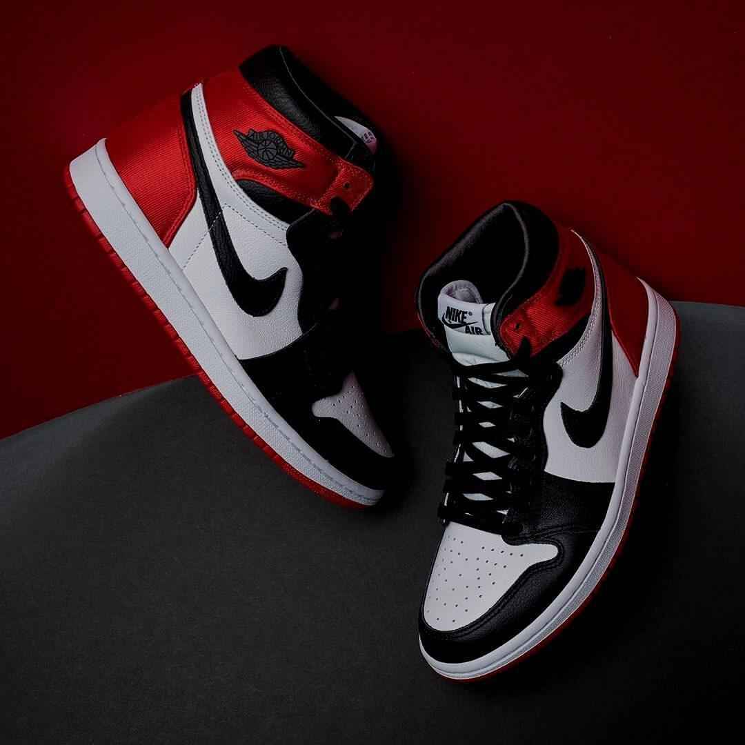 Custom Air Jordan 1 Satin Black Toe Sneakers SneakerNational