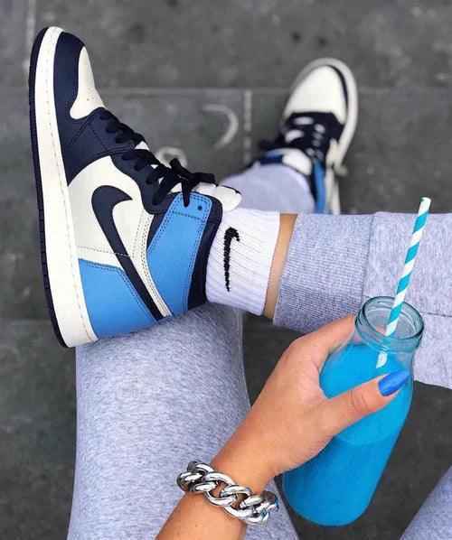 Custom Blue Black White Jordan 1 High Q AJ1 Obsidian UNISEX