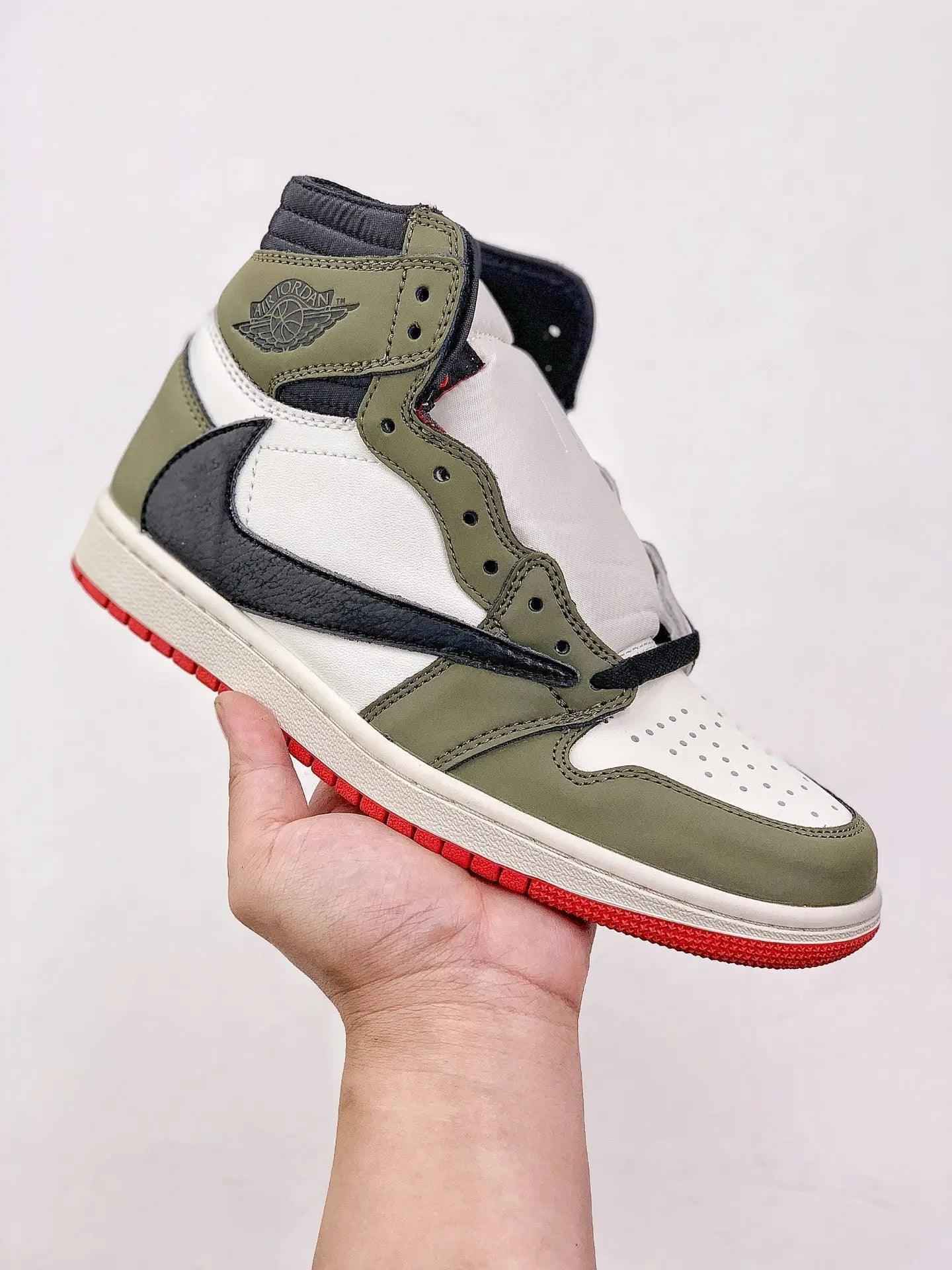 Custom GREEN T-Scott Fragment x Air Jordan 1 High Q Sneakers - Cactus Jack Style with Custom Box SneakerNational