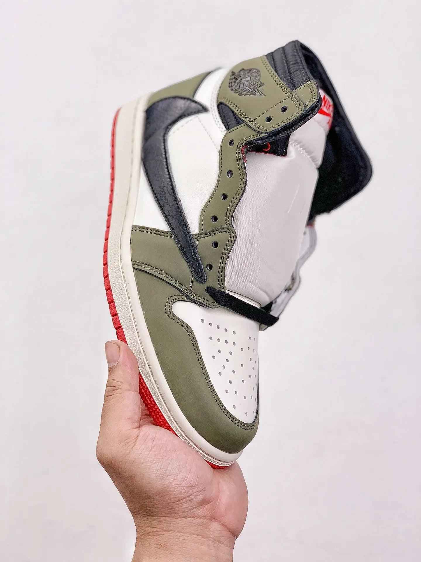Custom GREEN T-Scott Fragment x Air Jordan 1 High Q Sneakers - Cactus Jack Style with Custom Box SneakerNational