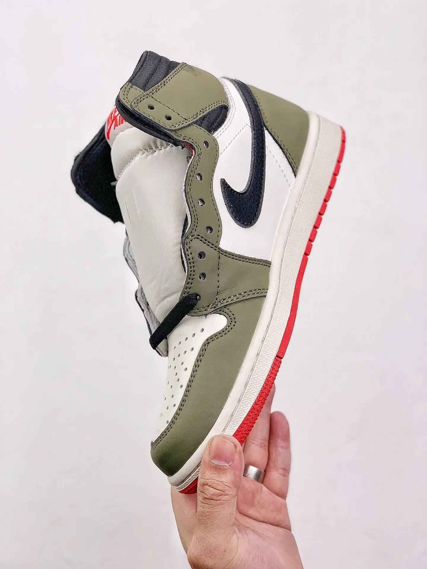 Custom GREEN T-Scott Fragment x Air Jordan 1 High Q Sneakers - Cactus Jack Style with Custom Box SneakerNational