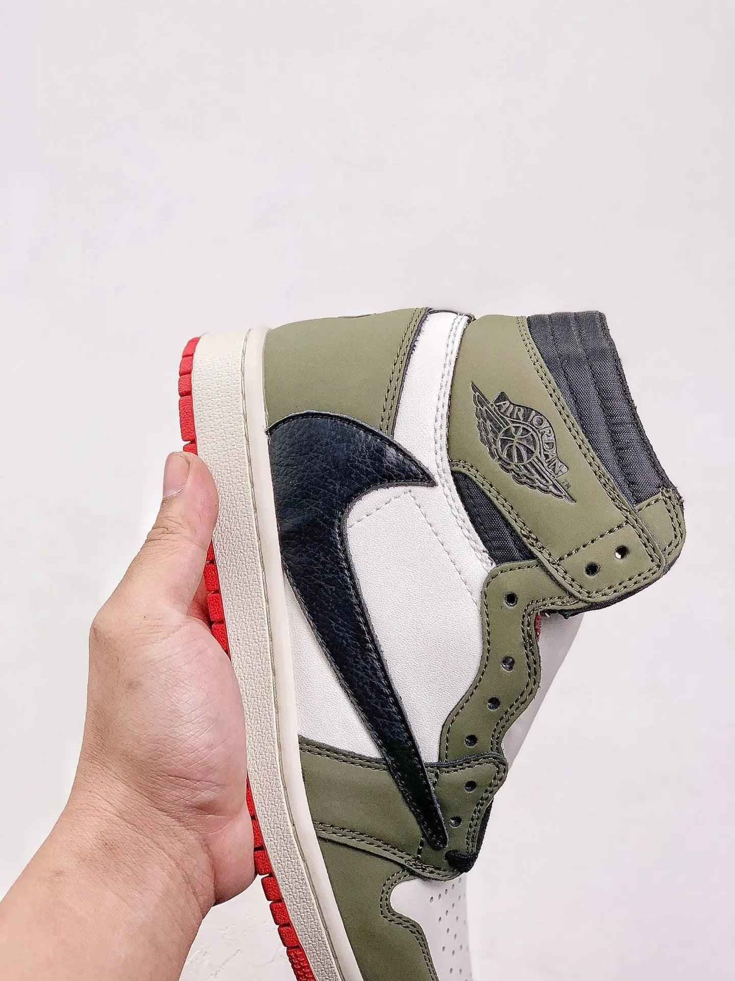 Custom GREEN T-Scott Fragment x Air Jordan 1 High Q Sneakers - Cactus Jack Style with Custom Box SneakerNational