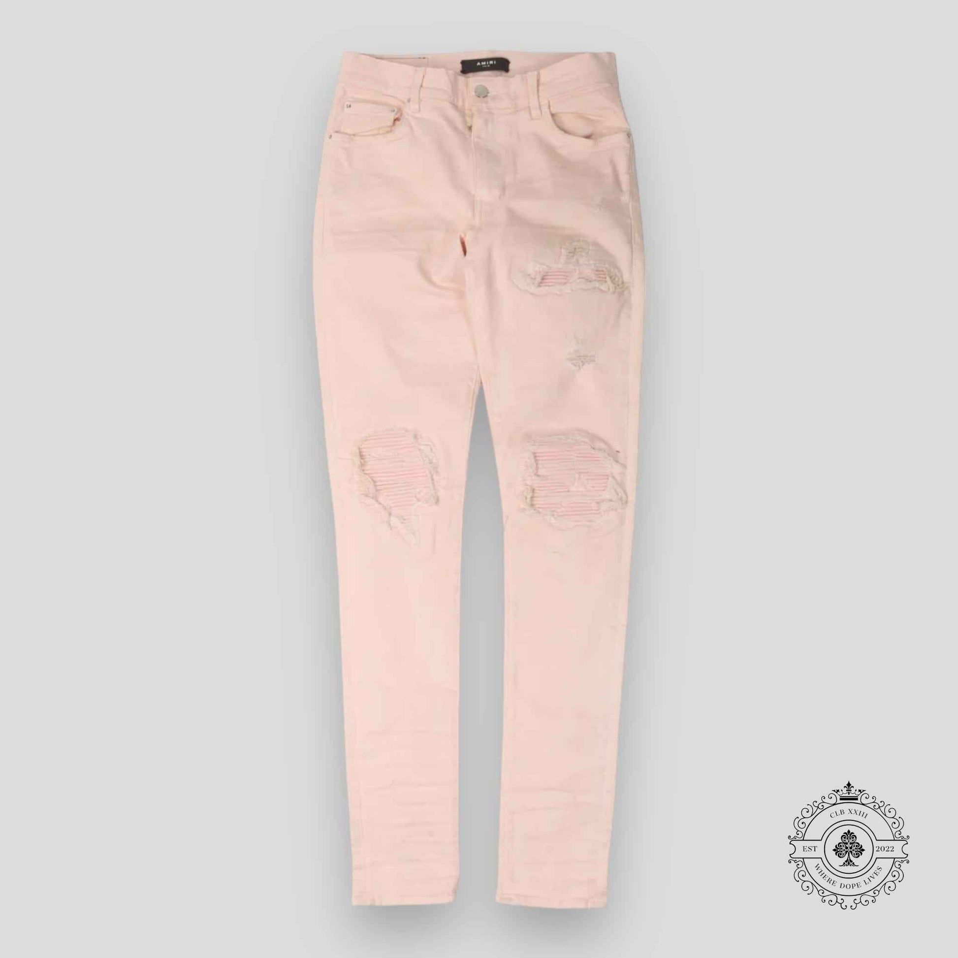 Amiri MX1 Distressed Patch Jeans in Pink
