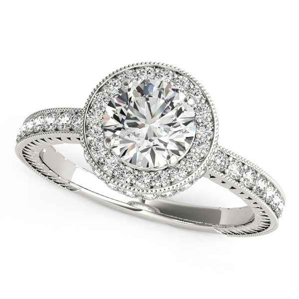 14k White Gold Milgrain Border Diamond Pave Engagement Ring (1 1/2 cttw)