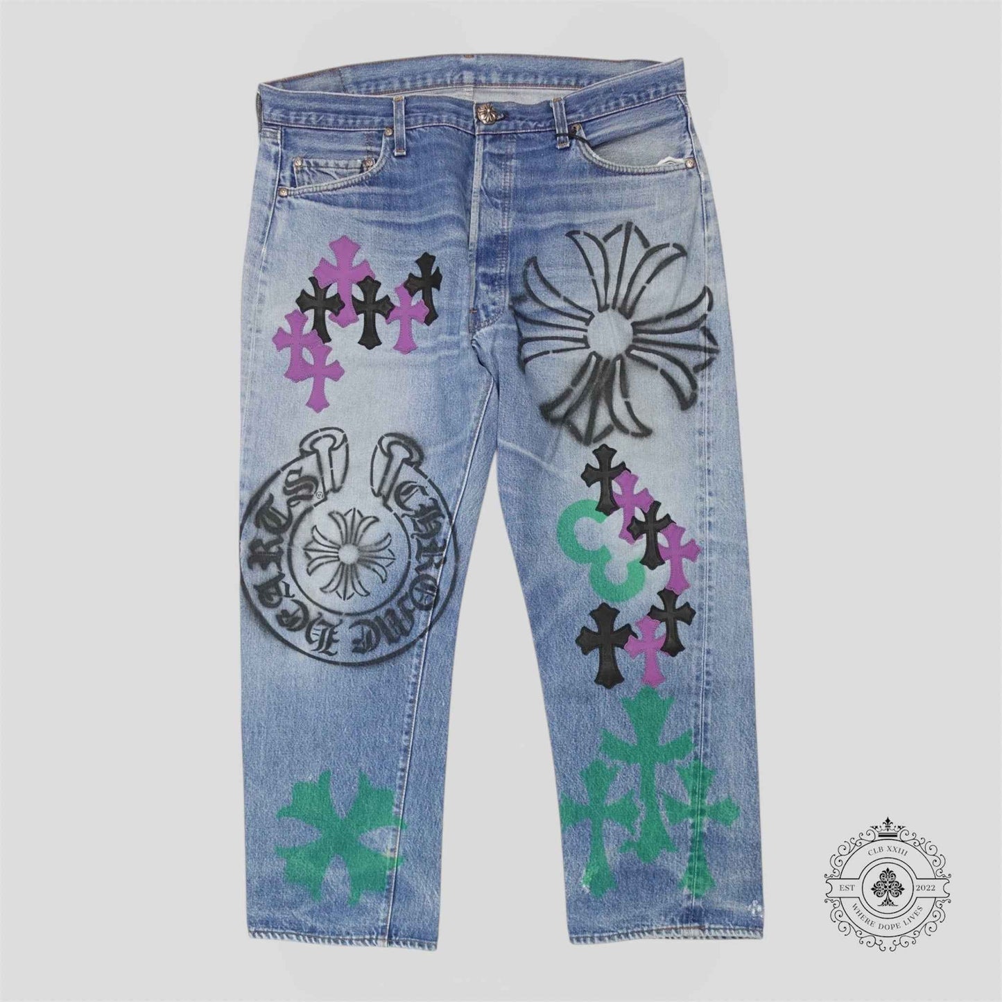 Chrome Hearts Levi's Stencil Cross Patch Jeans