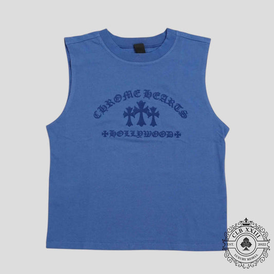 Chrome Hearts Women's Triple Cross Flocked Sleeveless Shirt in Blue
