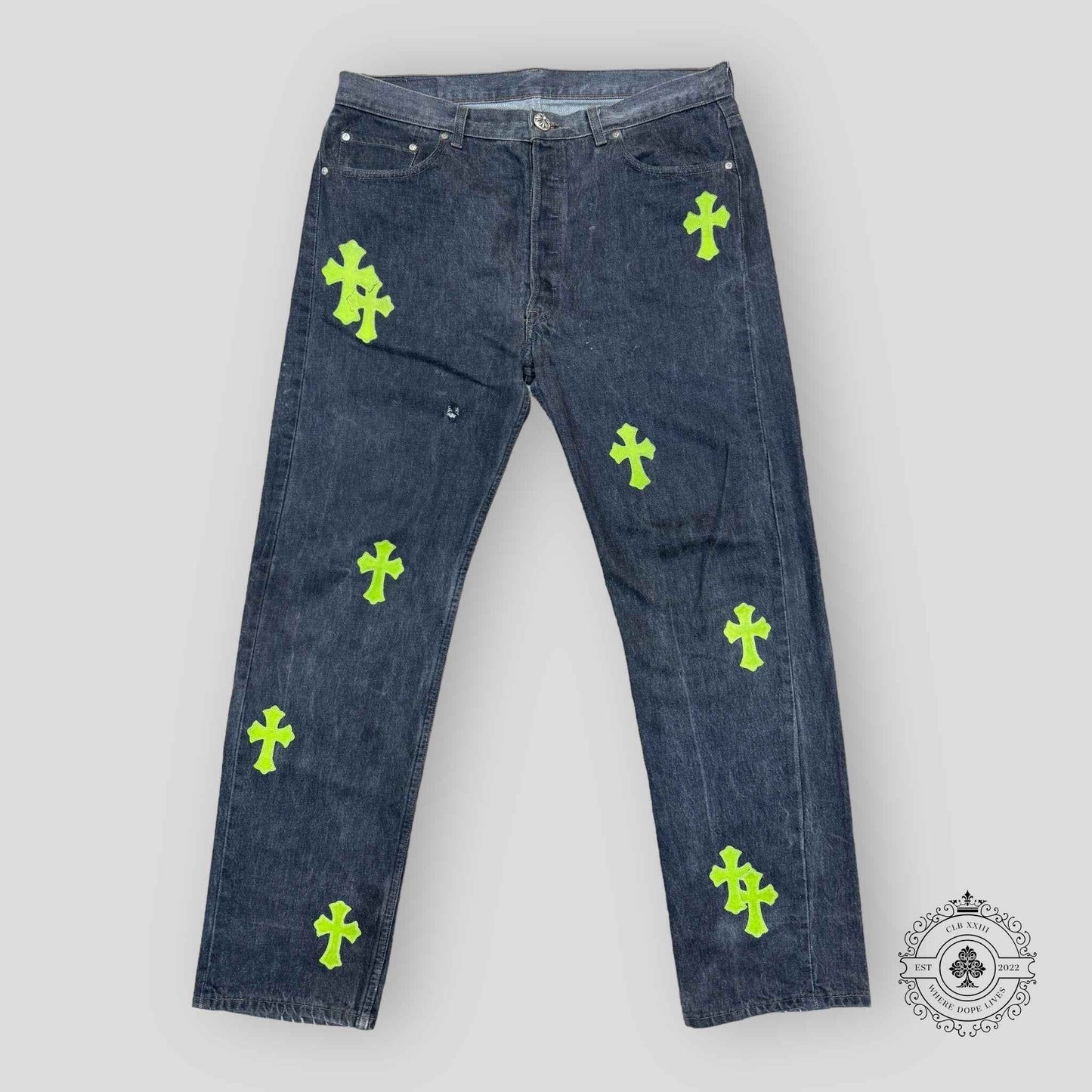 Chrome Hearts Green Cross Patch Jeans