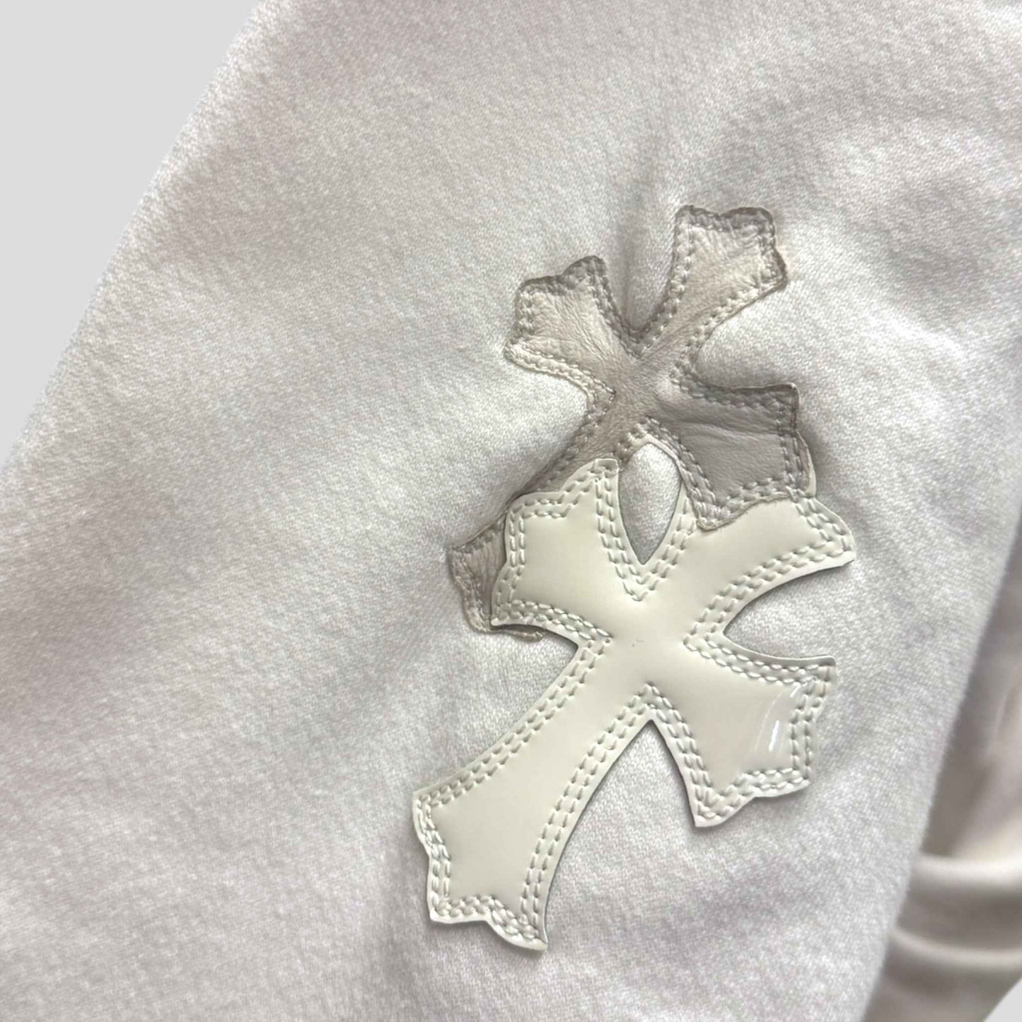 Chrome Hearts Leather Cross Patch Quarter Zip in White