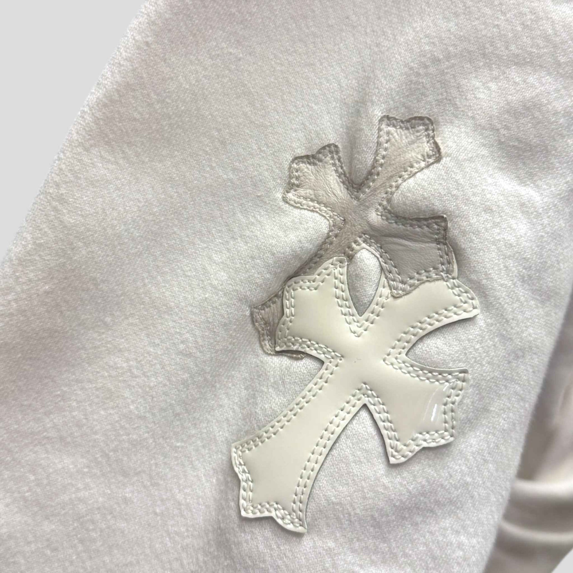 Chrome Hearts Leather Cross Patch Quarter Zip in White