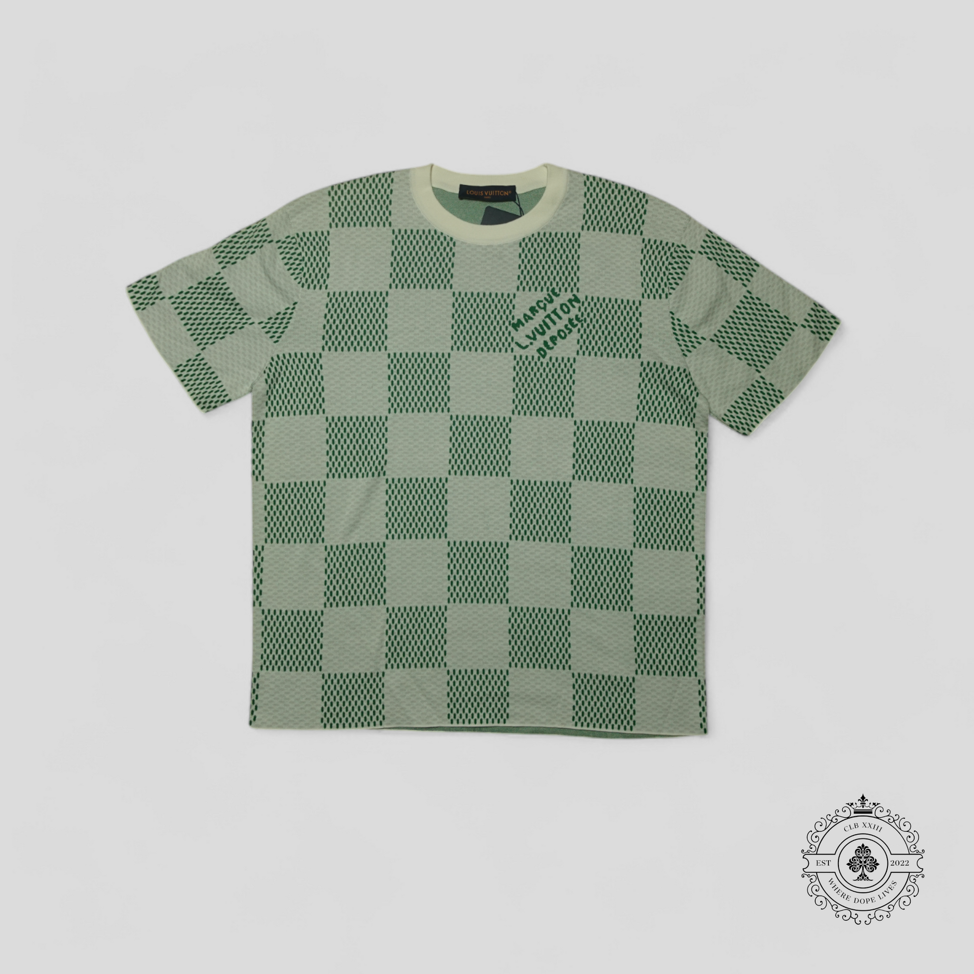Louis Vuitton Light Damier Knitted Short Sleeve Crewneck in Green/White