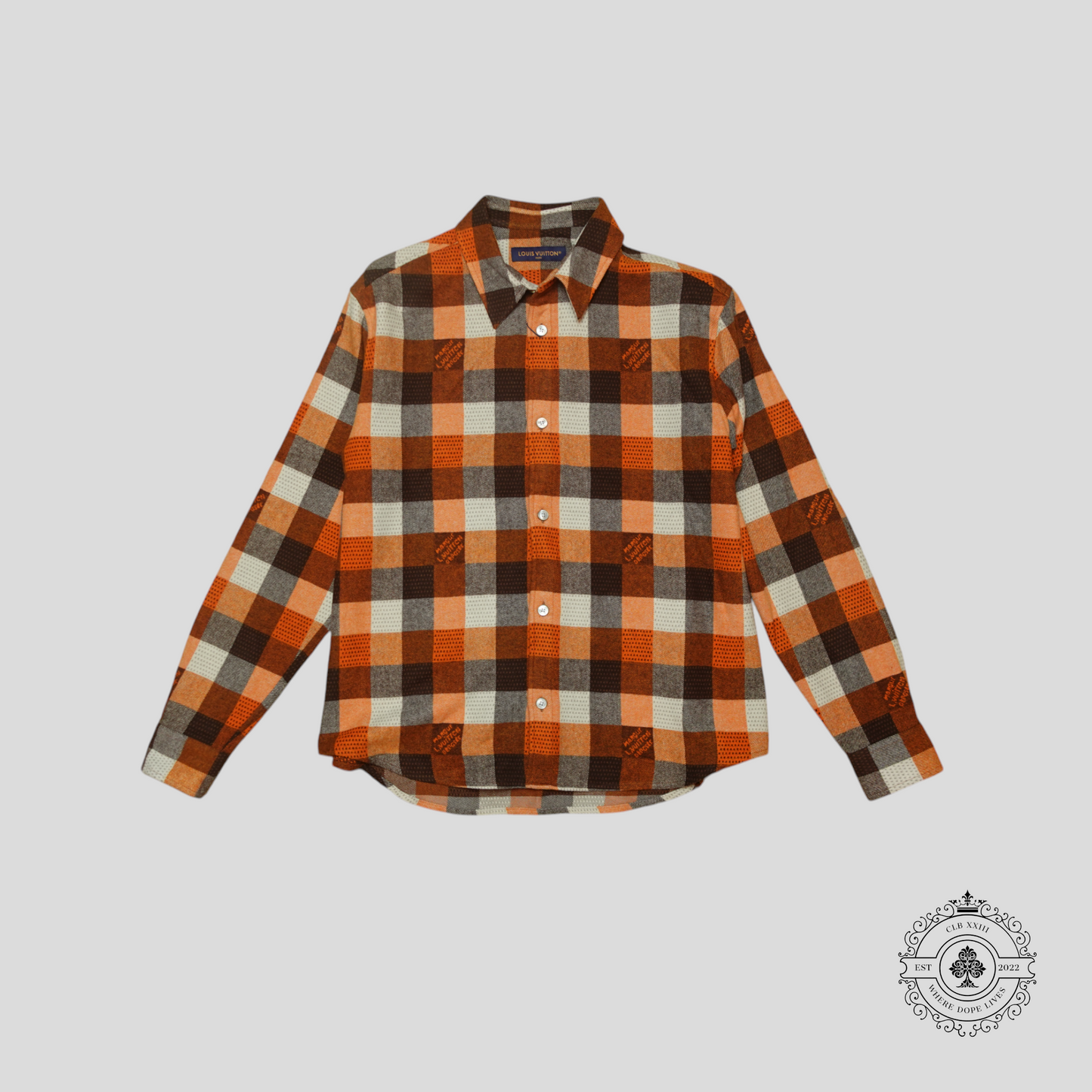 Louis Vuitton Flannel Tartan Button Down Long Sleeve Shirt in Orange/Black/White