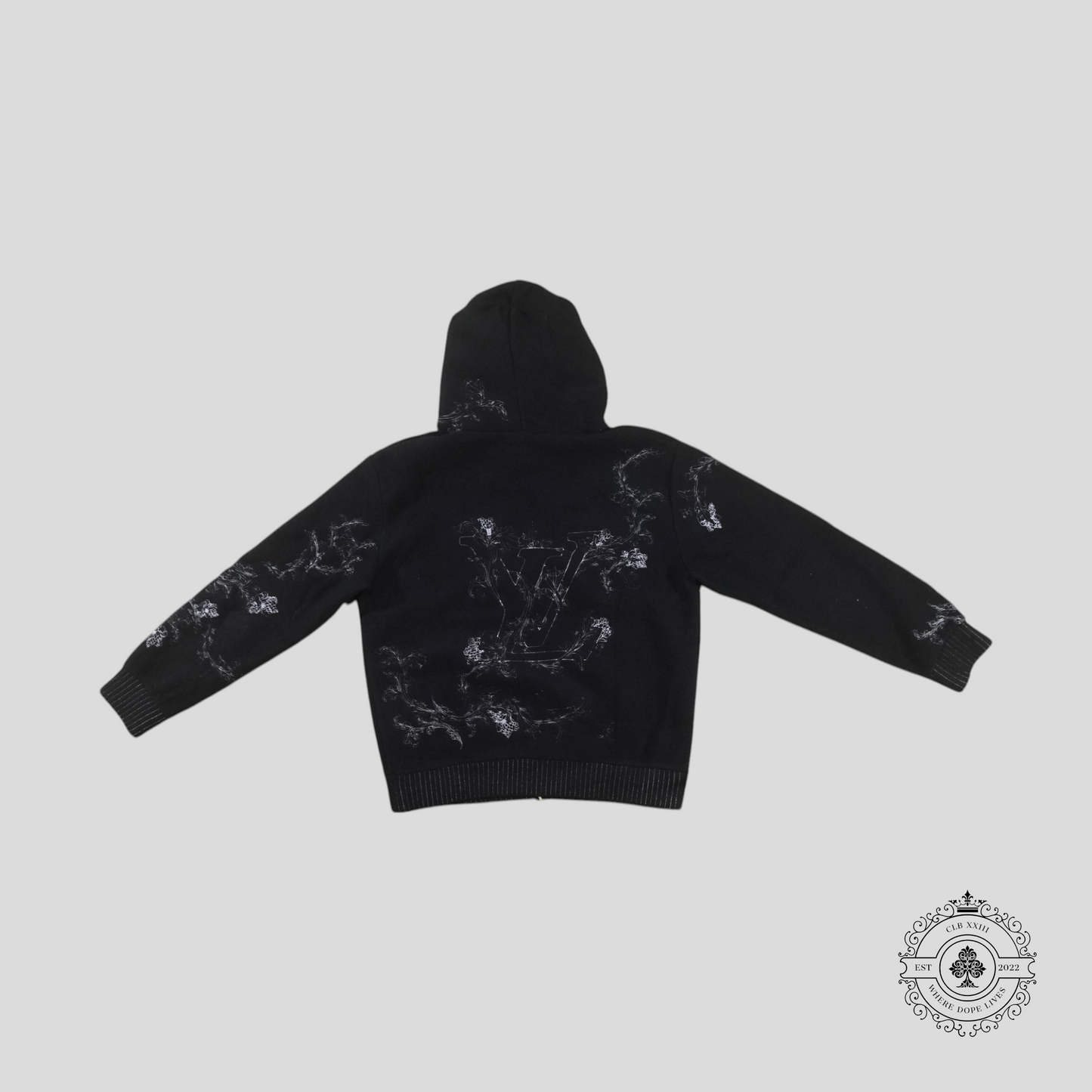 Louis Vuitton Flower Embroidered Zip Up Hoodie in Navy Blue